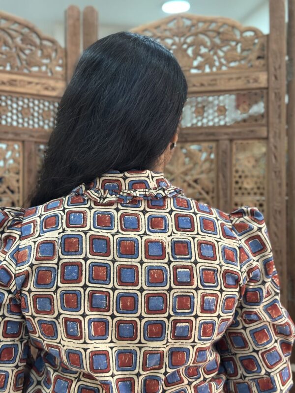 Check Box Ajrak Vegetable Print Ruffle Collar Top - Image 2