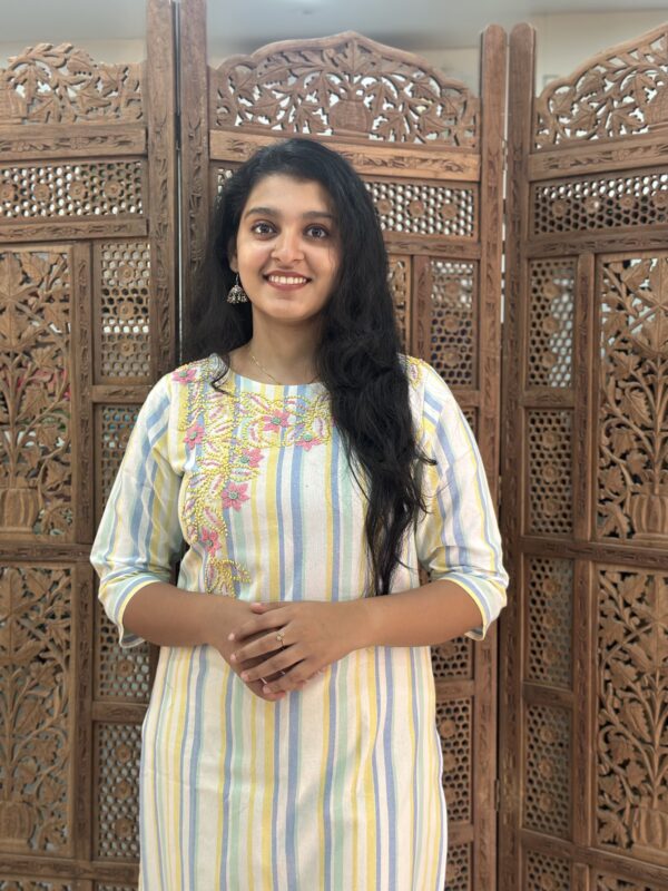 Flex Cotton Striped Woven Embroidered Kurta - Image 3
