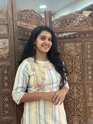 Flex Cotton Striped Woven Embroidered Kurta