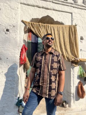 Men's Vegetable Ajrak Block Print Shirt