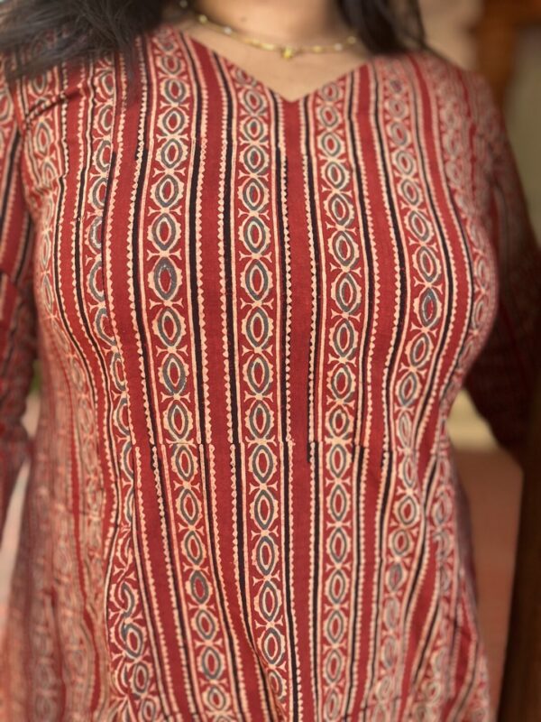 Ajrak Striped Hand Block Printed Panel Kurta - Image 2