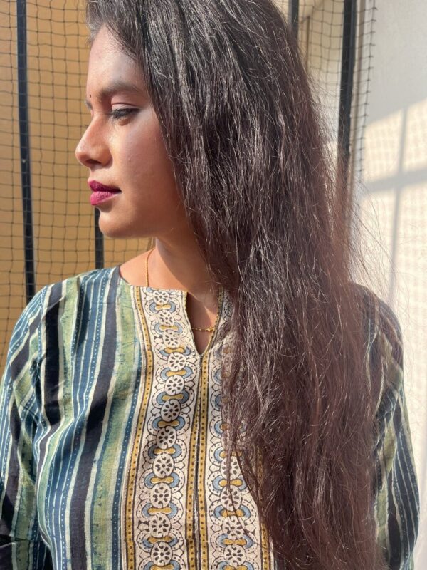 Striped Ajrak Round Neck Tunic - Image 3