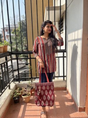 Striped Ajrak Round Neck Tunic
