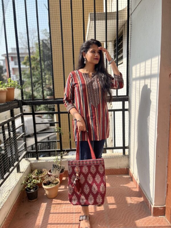 Striped Ajrak Round Neck Tunic