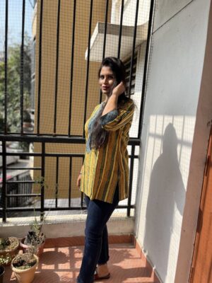 Striped Ajrak Round Neck Tunic