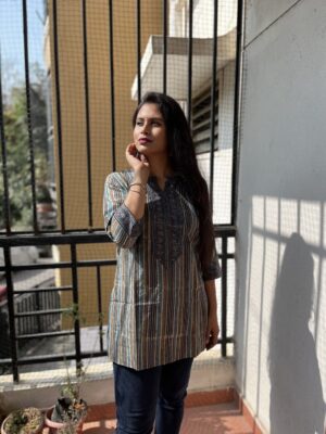 Striped Ajrak Round Neck Tunic
