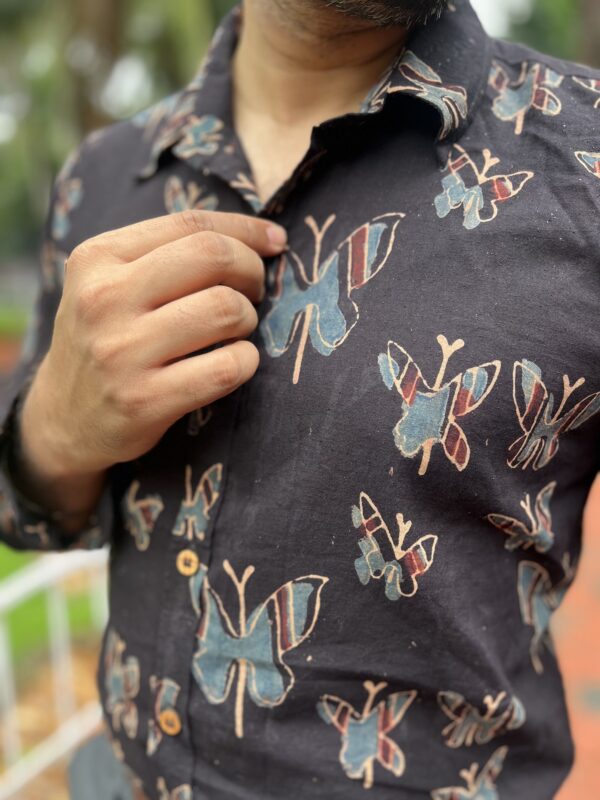 Butterfly Motif Ajrakh Natural Dyed Men's Shirt - Image 2