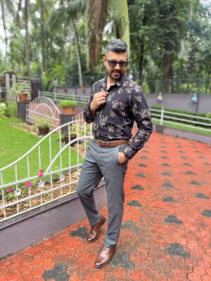 Butterfly Motif Ajrakh Natural Dyed Men's Shirt