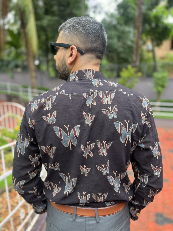 Butterfly Motif Ajrakh Natural Dyed Men's Shirt - Image 3